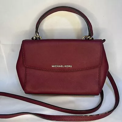 Michael Kors Ava Red Burgundy Leather Shoulder Bag Handbag Crossbody • $36.99