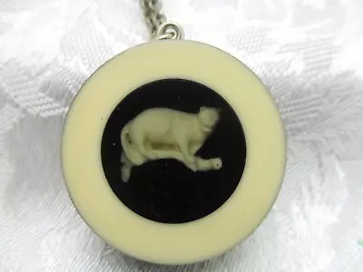 Vintage Estate Jewelry Diorama Necklace Pendant Carved Cat Cougar Lucite • $68