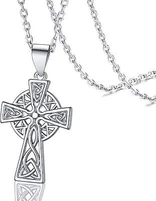 Celtic Knot Pendant Necklace Sterling Silver Cross Irish Jewelry For Women Men • $62.95