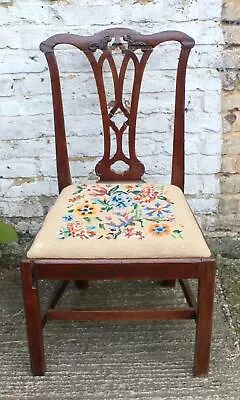 Antique Edwardian Chippendale Style Mahogany Carved Back Dining Chair UKDelivery • £39