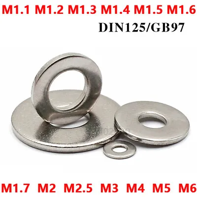 M1 M1.2 M1.4 M1.6 M2 M2.5 M3 M4 M5 M6 Flat Washers A2 Stainless Steel Din 125 • $4.18