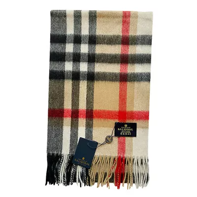 Ladies Womens Scarf Shawl Tartan Checked Plaid Wrap Neck Stole Camel Thomson New • £49.99