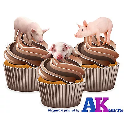 PRECUT Farm Animals Pig Birthday Party 12 Edible Cupcake Toppers Decorations • £3.99