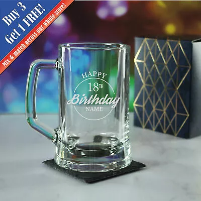 Personalised Engraved Tankard Beer Mug Stein Happy 18th Birthday Circle Design • £12.95