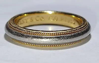 Solid Platinum 18k Gold Tiffany 3.5mm Classic Milgrain Band Ring 5.21 Gms Sz 4.5 • $449