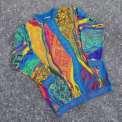 Vtg 90s Coogi Australia 3D Chunky Knit Psychedelic Sweater M Astral Geometric • $299.99