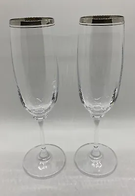 Set Of 2 - MIKASA - Fluted Champagne - Stephanie Platinum - Great Condition! • $19.99