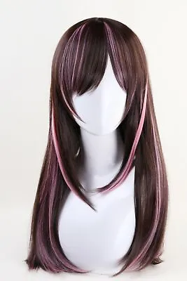 For Cosplay Kizuna Ai A.I. Channel Anchor Brown Pink Mixed Long Straight  Wig • $22.49