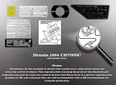 $28.25 • Buy Honda 1984 Cb700 Cb700sc Nighthawk Warning Decal Set