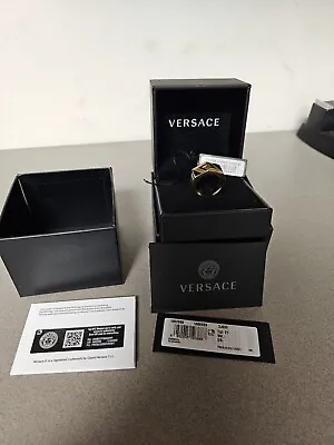 VERSACE Men's Ring La Greca Engraved Thick Brass Gold. Size 21 • $169