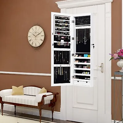 Mirrored Jewelry Cabinet Lockable Wall/Door Mounted Jewelry Armoire Organizer • £59.95