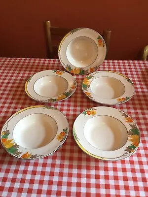 5 X Vintage Myott Staffordshire Art Deco ‘Jordan’ Soup Bowls 1930’s Very Rare • £28