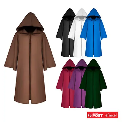 Mens Medieval Cloak Halloween Witch Vampire Robe Hooded Knight Cape Costume • $21.23