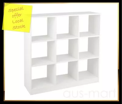 3 Tier Bookshelf 9 Cubes Open Shelves White Storage Organiser For Toys Bookcase • $204.95