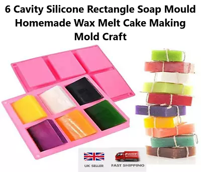 6 Cavity Silicone Rectangle Soap Mould Homemade Wax Melt Cake Making Mold Craft • £4.49