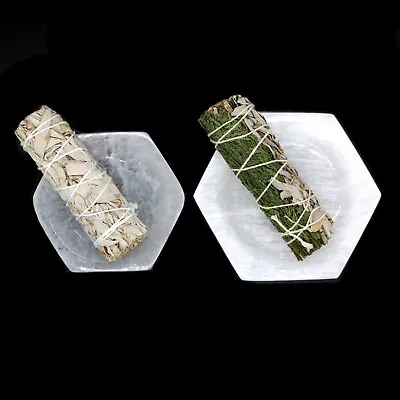 Selenite Crystal Hexagonal Bowl Plate 4 And 5 Inch For Smudging Crystal Charging • $12.99