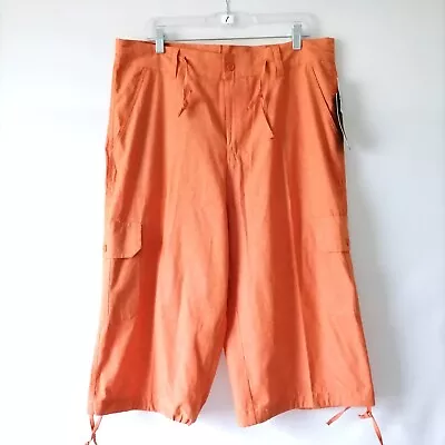 NWT Linea Uomo Mens Orange High Rise Cargo Pockets Capri Pants Size 36 • $15.95