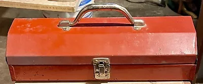 Vintage Metal Tombstone Toolbox Red 15  With Metal Handle - No Tray • $8