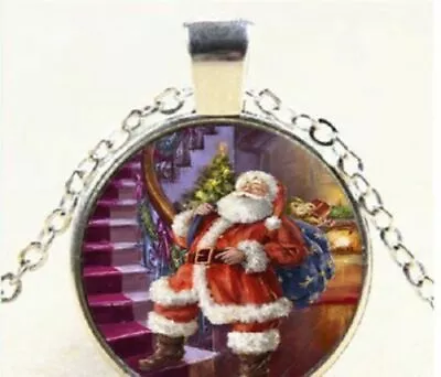 SANTA CHRISTMAS Gem Pendant Charm 925 Sterling Silver 20  Necklace Women Female • $18.88