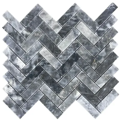 Luna Sky Marble 1 X3  Herringbone On 12 X12  Mesh Mosaic Tile (10 Sqft Per Box) • $224.08