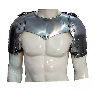 Medieval Iron Gorget Spaulders Arm Shoulder Set Viking Crusader Pauldrons Armor • $89.99