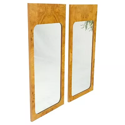 Pair Burl Walnut Mid Century Modern Milo Baughman Rectangle Wall Mirrors MINT! • $2720