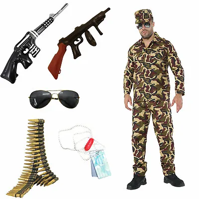 MENS ARMY WW2 MILITARY SOLDIER UNIFORM CAMOUFLAGE COSTUME FANCY DRESS No Bullets • £19.99