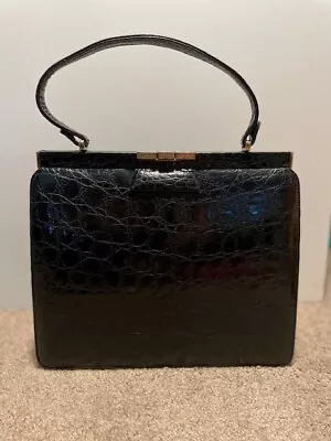 Manon Vintage Black Alligator Purse W/ Mirror EUC • $175