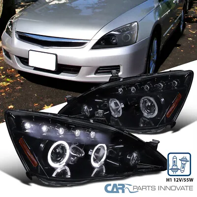 Fits 2003-2007 Honda Accord Black Smoke LED Dual Halo Headlights Head Lamps Pair • $144.95