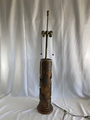 Vintage Rare Marbro Wallpaper Roller Lamp Carved Oak Lamp 41.5” Tall Y1 23S3 • $391.05