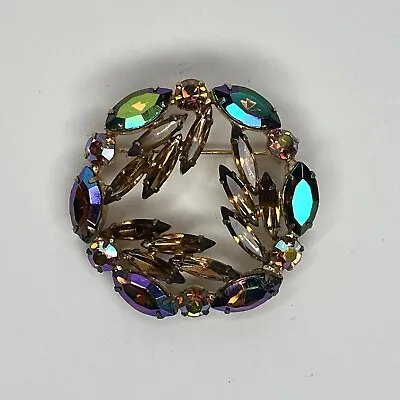 Vintage Weiss Signed Aurora Borealis Crystal Rhinestone Wreath Brooch Pin • $79.99