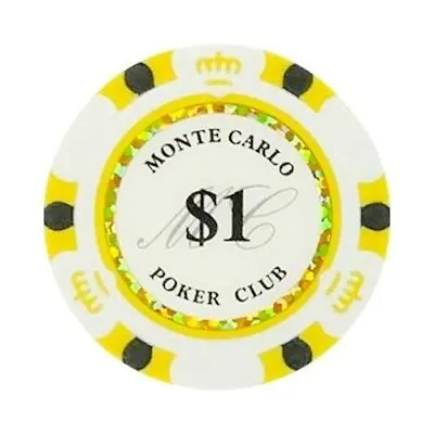 NEW 100 White Gold $1 Monte Carlo Smooth 14 Gram Clay Poker Chips - Exclusive  • $39.99