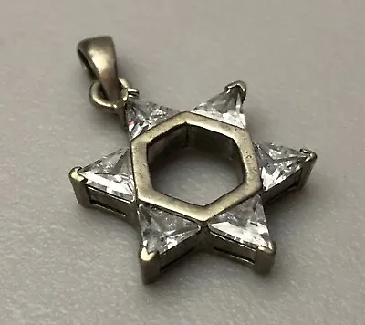 Vintage .925 Solid Sterling Silver & Cubic Zirconia Star Of David Pendant 4.7g • $35