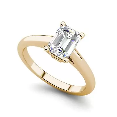 Solitaire 0.5 Carat SI1/F Emerald Cut Diamond Engagement Ring Treated • $910.70