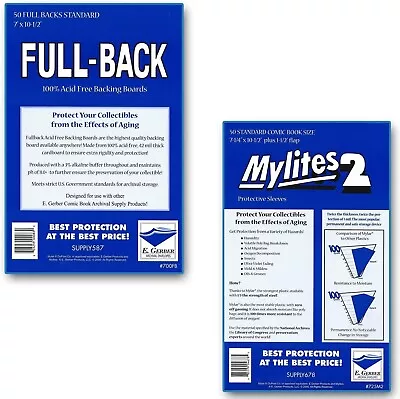 MYLITES2 STANDARD COMBO: 2-MIL COMIC BAGS + FULL BACK BOARDS 50 Count Mylar NEW • $65