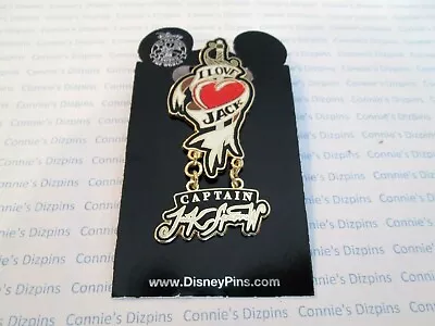 I LOVE JACK SWORD  RED HEART And JACK'S SIGNATURE DANGLE POTC Pirate Disney Pin  • $29.99