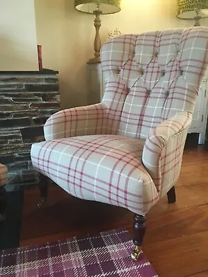 Stunning Chair Button Back In Keynes Cranberry Check Laura Ashley Fabric • £995