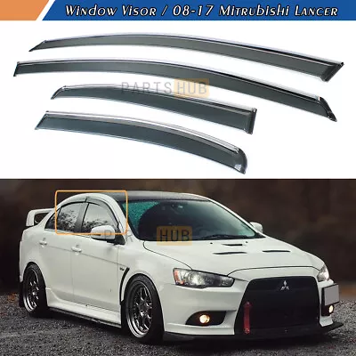 For 2008-2017 Mitsubishi Lancer EVO X 10 Chrome Trim Window Visors Rain Guards • $39.99