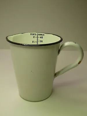 Vintage Enamel Milk Jug Cooks Measure Pint Ounces • $40