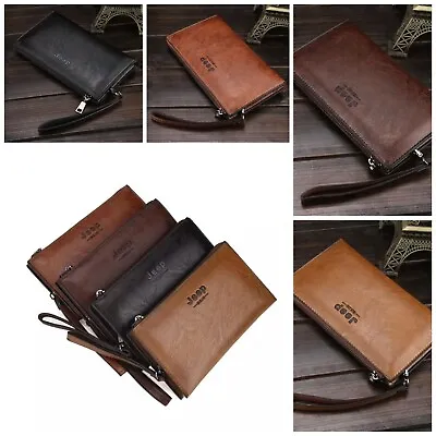 Men's Leather Long Wallet Money Card Holder Coin Purse With Zip Clutch Bag Gift • £5.99