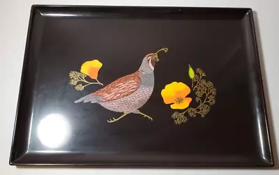 Vtg Couroc Monterey CA Serving Tray Inlaid Colorful Quail And Orange Poppies • $69.99