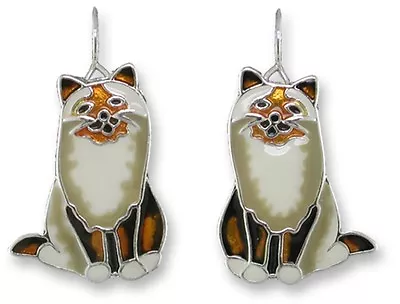 Zarah Zarlite Cat Earrings Birman Silver Plated Painted Enamel Cat Gifts • $24.99