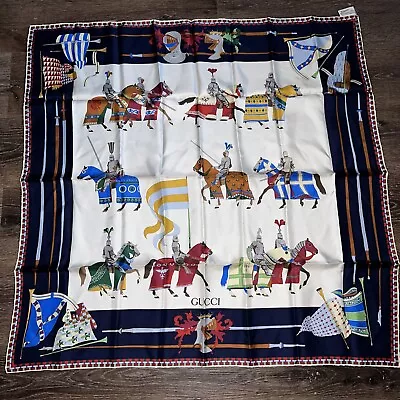 Rare Vintage Gucci Scarf Knights Medieval England Horses Jockey  33” • $99.99