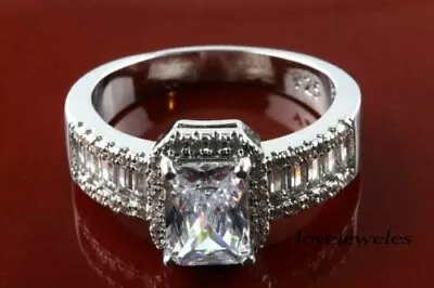 Radiant Cut 2CT Real Moissanite Halo Engagement Wedding 925 Silver Ring Woman's • $154.78