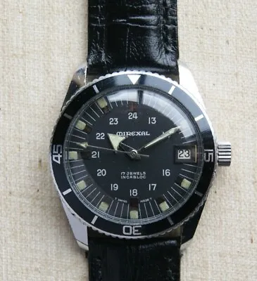 Mirexal Diver Manual FHF96 Date 17 Jewels Enamelled Bezel Vintage 1960's. • $395