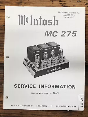 Mcintosh  MC-275 MC275 Amplifier  Service Manual *Original* #2 • $69.97