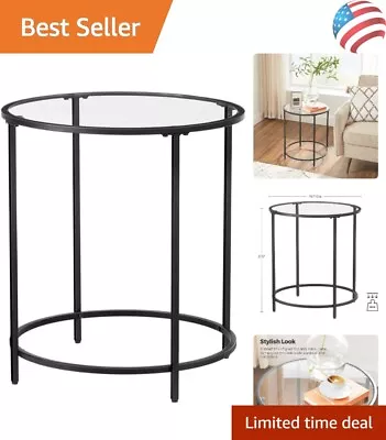 Modern Glass Side Table - Durable Tempered Glass - Adjustable Feet - Black • $119.99