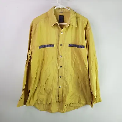 Vintage Ooh Mow Mao Oversized Shirt Mens M Yellow Purple Button Skater Pocket • $19.23