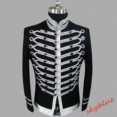 Mens Slim Fit Military Suit Jacket Zip Up Tunic Blazer Drummer Formal Dress Coat • $56.11