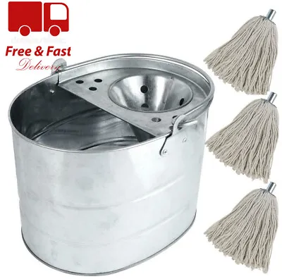 Heavy Duty Metal Mop Bucket Galvanised Cotton Floor Mop Head Set Strong 14 LITRE • £12.95